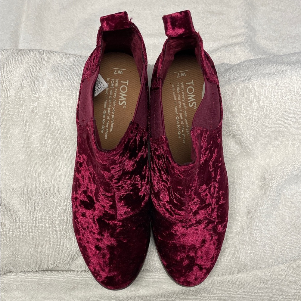Toms Burgundy Velvet Ankle Booties